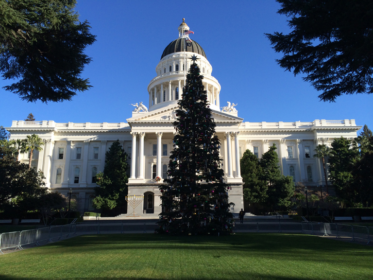 California State Capitol building, with its Christmas tree