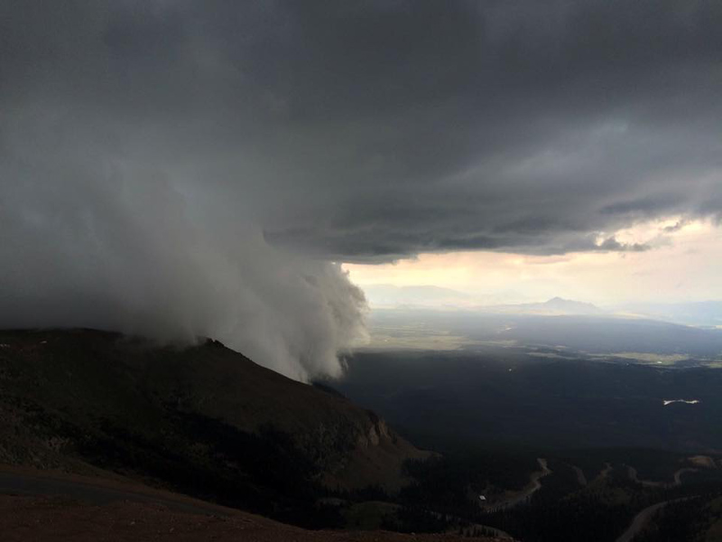 This picture was uploaded by the County Search and Rescue team and was the storm cloud we saw coming in. They said it was a nasty, fast-moving lightning storm which chased the aid station volunteers off the mountain. Glad we didn't get caught up in that